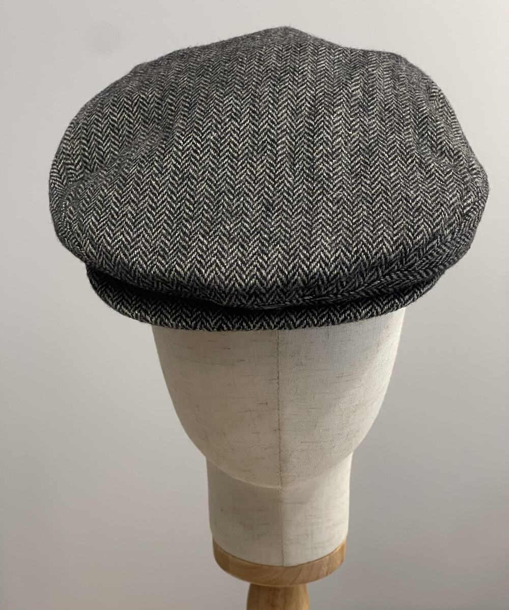 VTG Dockers Hat Cap Flat Mens L Gray Herringbone Tweed Wool Lined Casual Classic